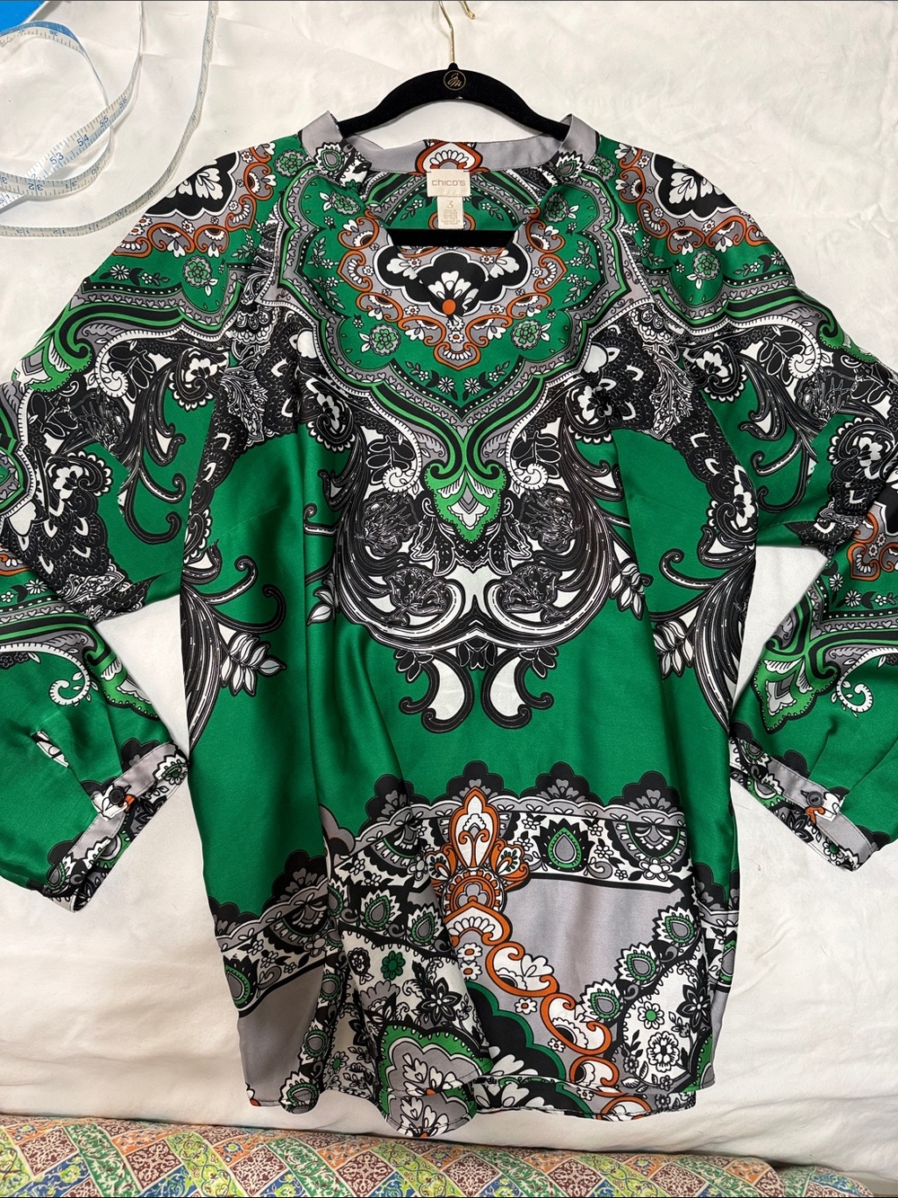 Chico's Emerald Green Paisley-Pattern Tunic Top